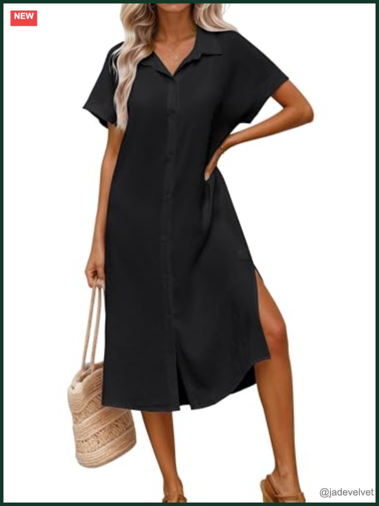 Womens Swim Cover Up Shirt Dress Button Down Short Sleeve Beach Vacation Coverup